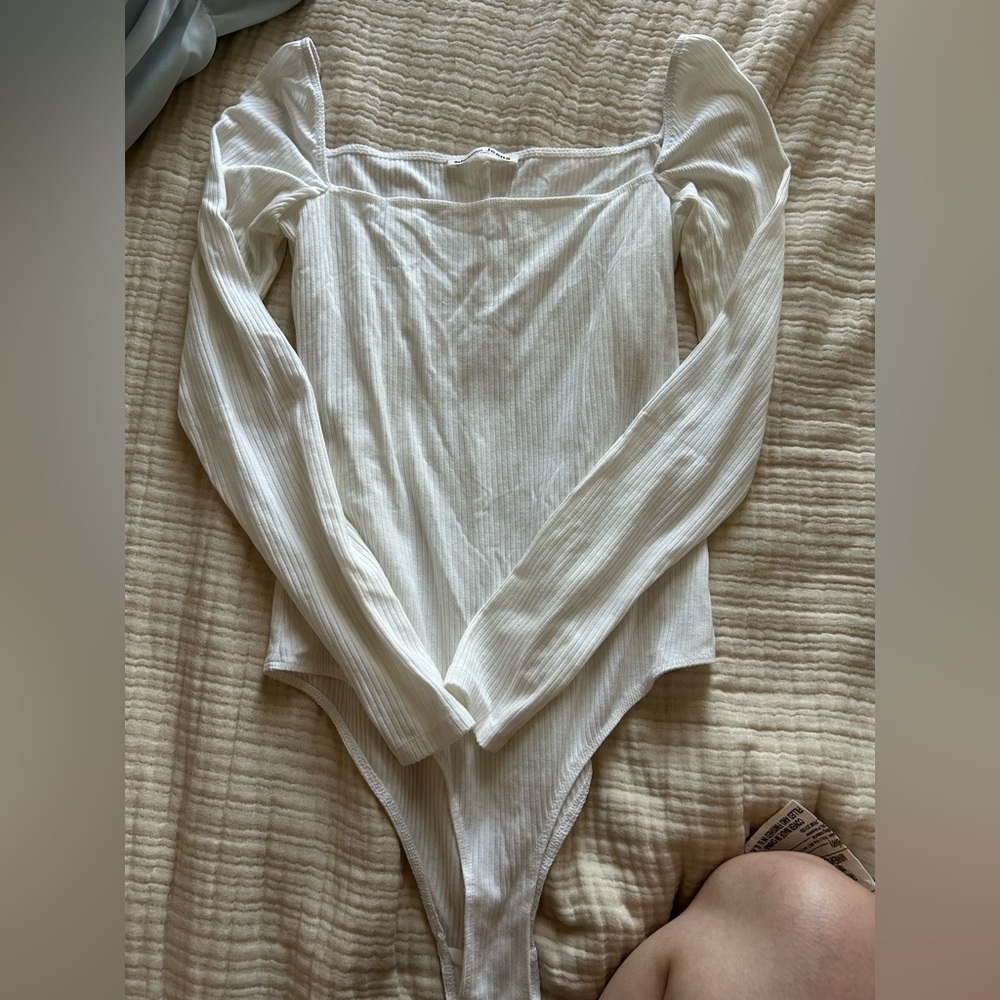 Reformation Off-White Ribbed Bodysuit